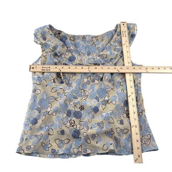 Ann Taylor Loft Size 12 Floral Sleeveless Blouse Beige & Blue Women's Y2k - Picture 2 of 4